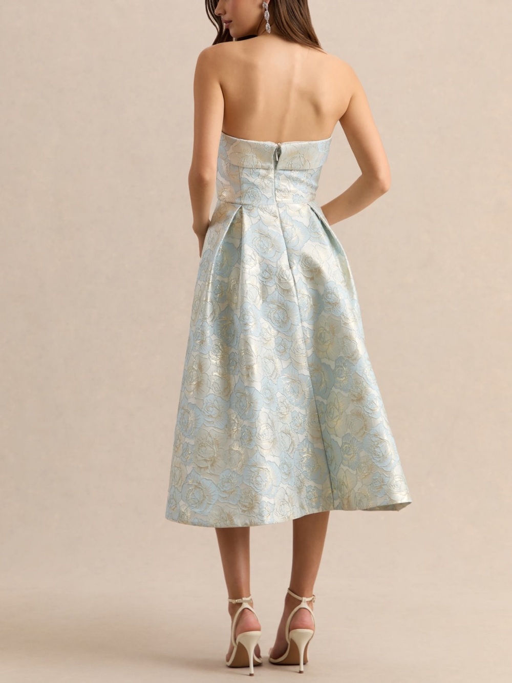 Club L London Tori Powder Blue Jacquard Bandeau Skater Midi Dress - Picture 3 of 11